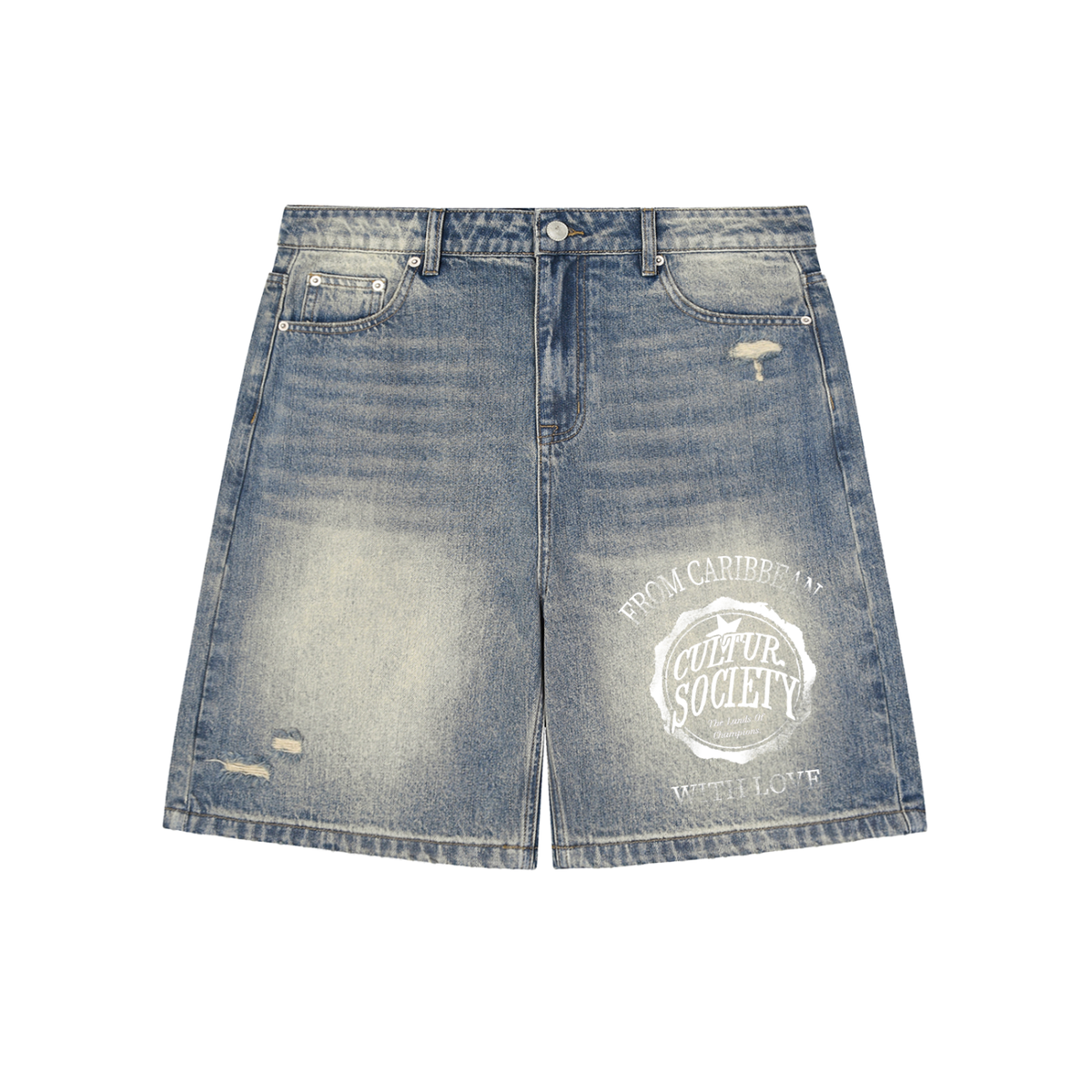 Faded Distressed Baggy Denim Shorts